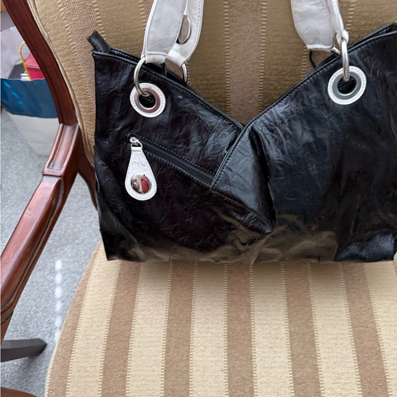 Glossy Black and Silver Studded Shoulder Bag - Picture 5 of 16